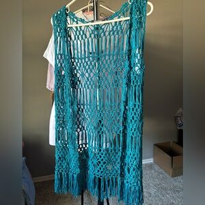 Miss Kelly 1999 Long Teal Crochet Sleeveless Top